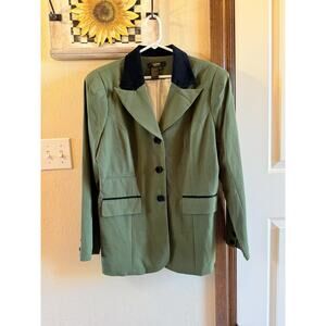 Twiggy London Blazer XL Green and Black Velvet Detail Jacket Women's EUC